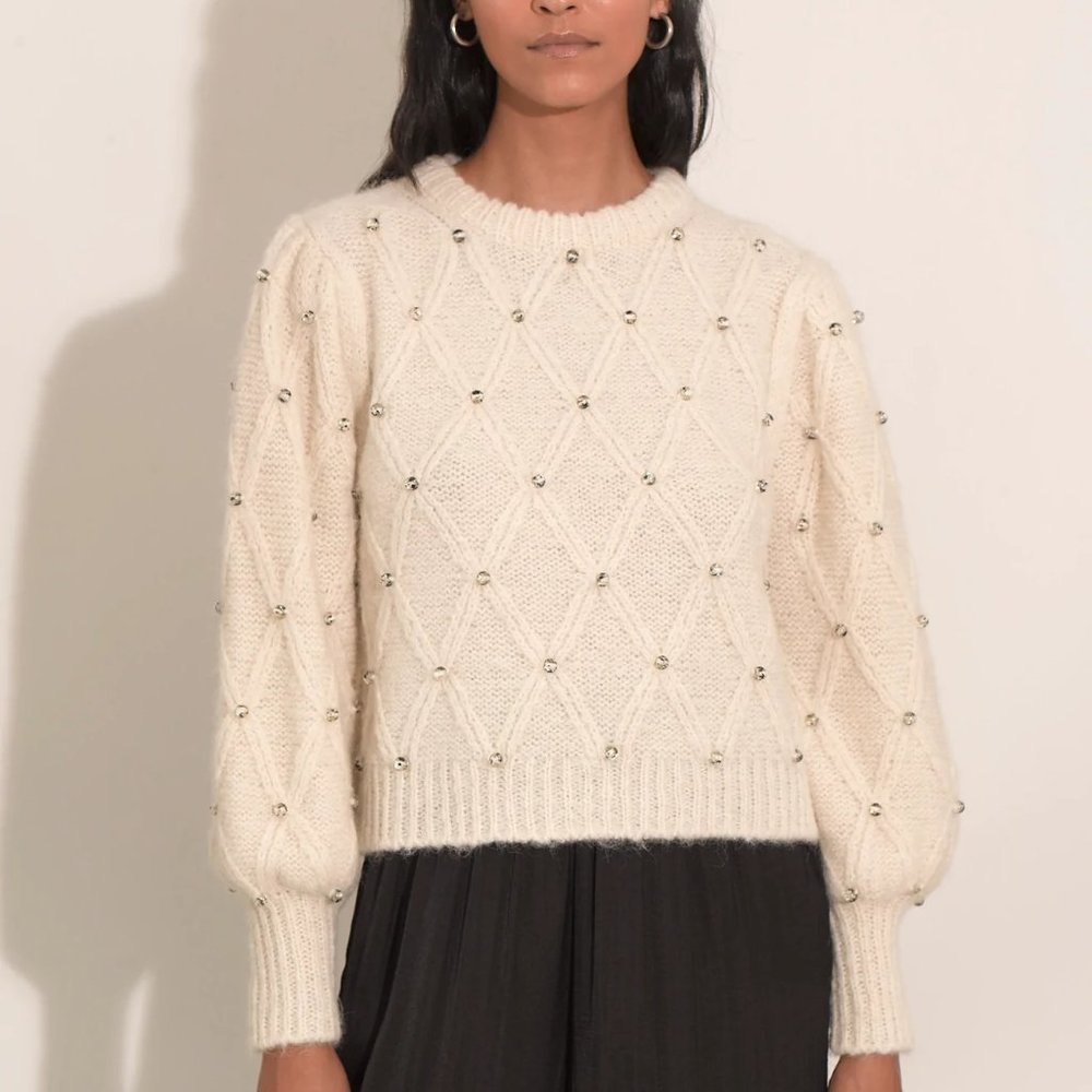 ELEVEN SIX ALPACA  Zaria Sweater Polka Dot Beading Keyhole Back XS/S